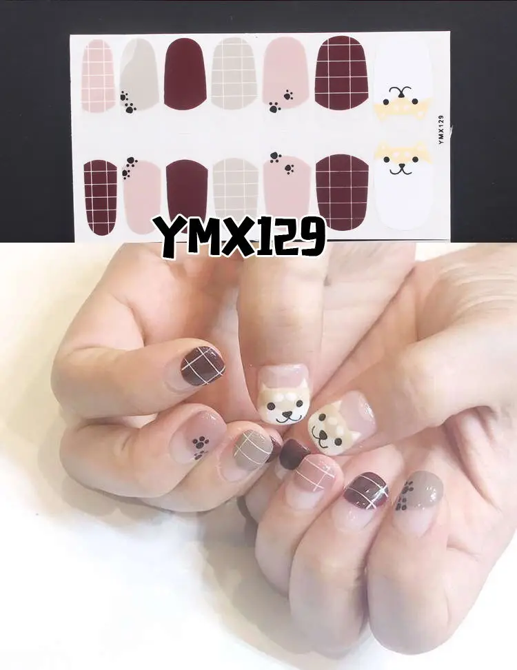 YMX-129 14 наконечников клей для накладных ногтей стикер DIY маникюр Снежинка Блестящий лак для ногтей с блестками полоски Обертывания Аксессуары - Цвет: YMX-129
