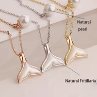 sterling silver 925 neck chain vintage jewelry crystal necklace sets for women fishtail natural white fritillaria pearl pendants
