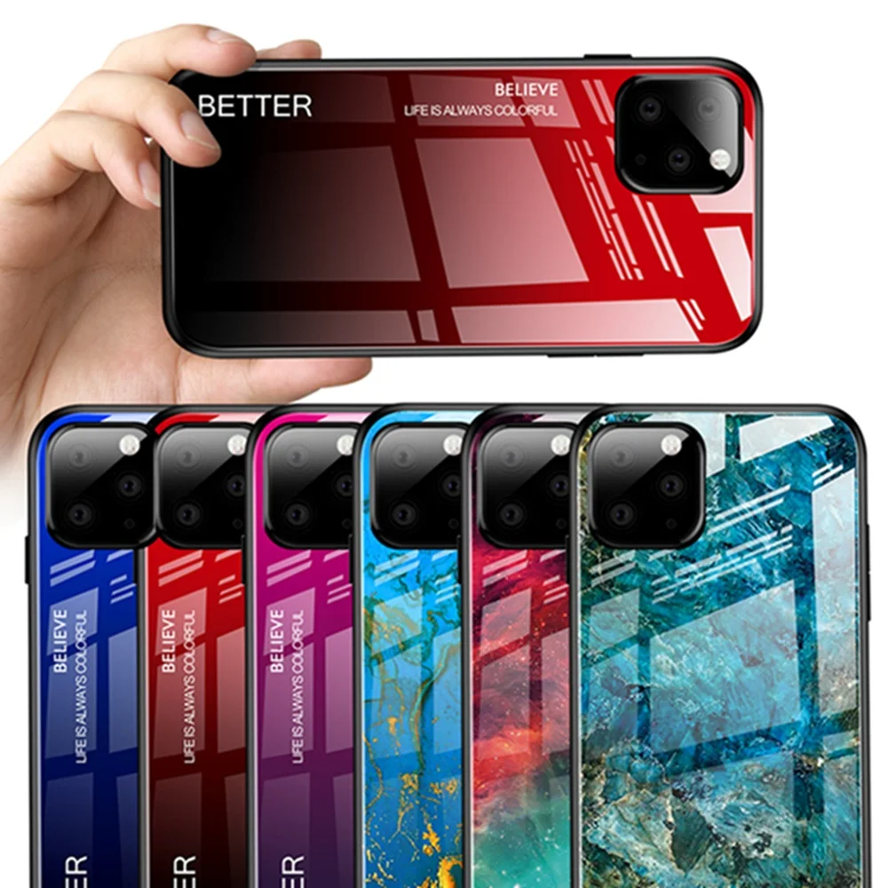 Gradient Tempered Glass Phone Case For iPhone 11 Pro Max 6s 7 8 Plus Smarthphone Marble Back Cover X XR XS Coque | Мобильные