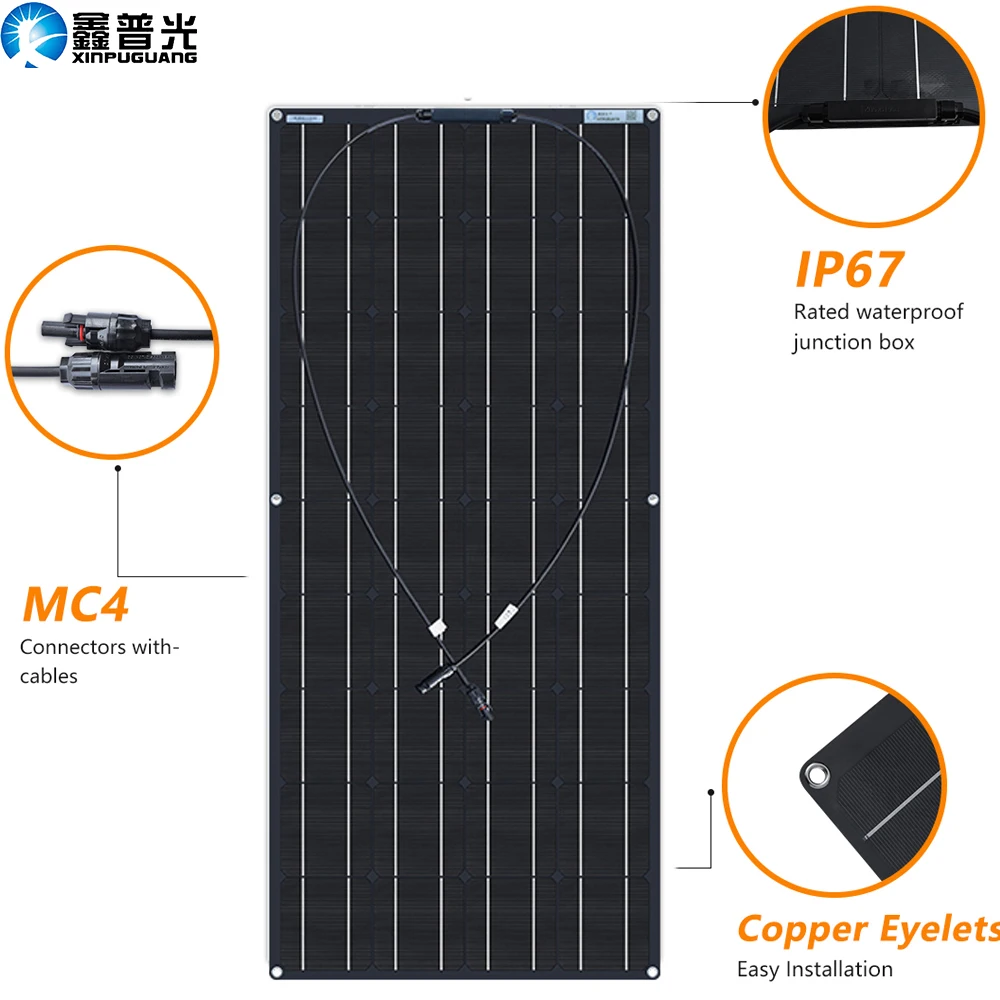 100w black xinpuguang гибкий портативный портативный ETFE солнечная батарея панель 100w 12v комплект зарядного устройства для зарядки аккумулятора монокристаллический для 1000w System Boat Car Camping путешествия по Китаю - Цвет: 100w black