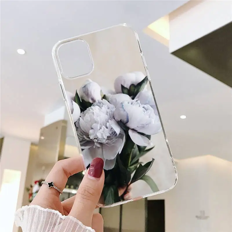 

Elegant Pink Purple Peony Phone Case Transparent soft For iphone 5 5s 5c se 6 6s 7 8 11 12 plus mini x xs xr pro max