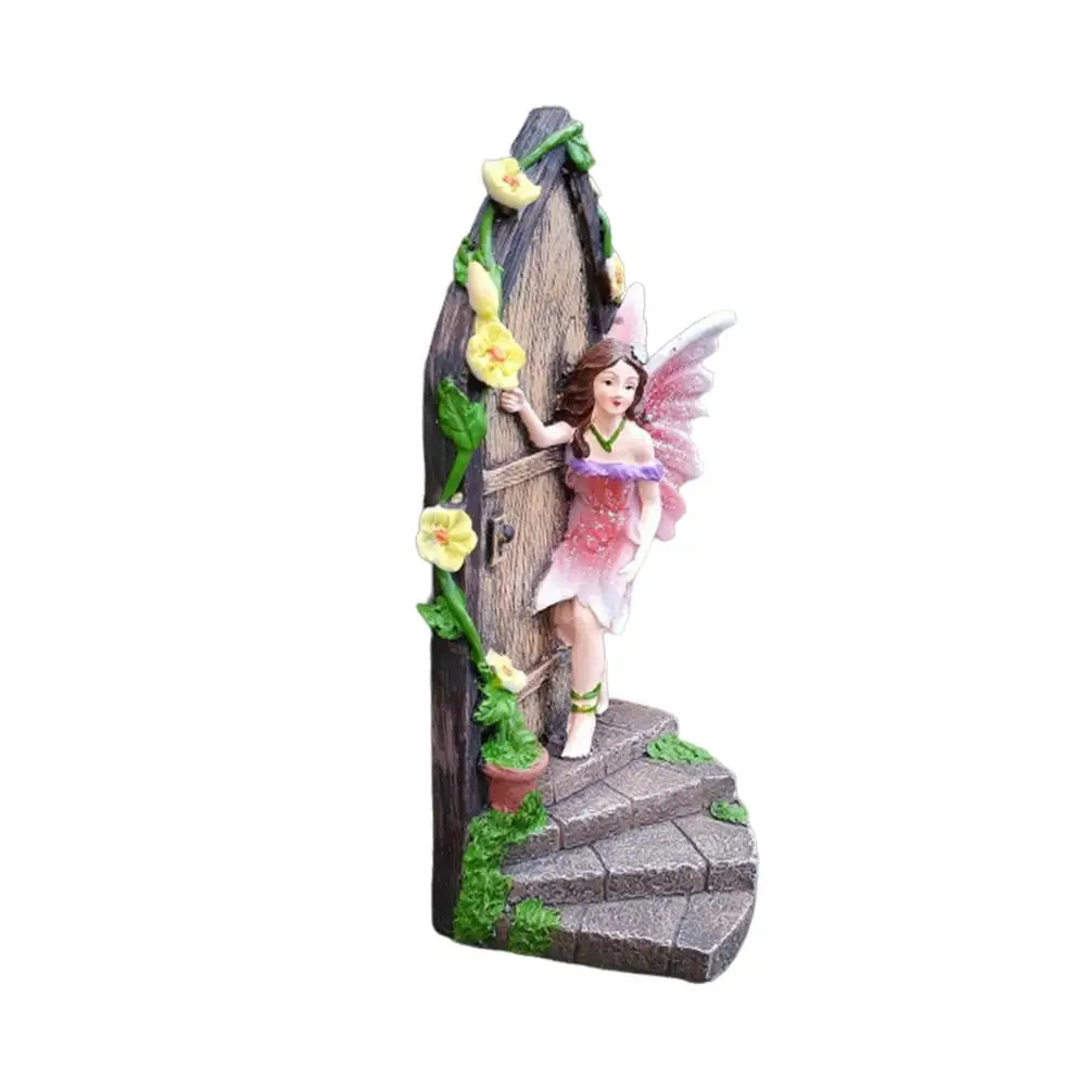 

Miniature Door Statue Decorative Resin Fairy Door Hanging Ornament For Tree Garden Fairy Knocking On The Door Outdoor Sculpture