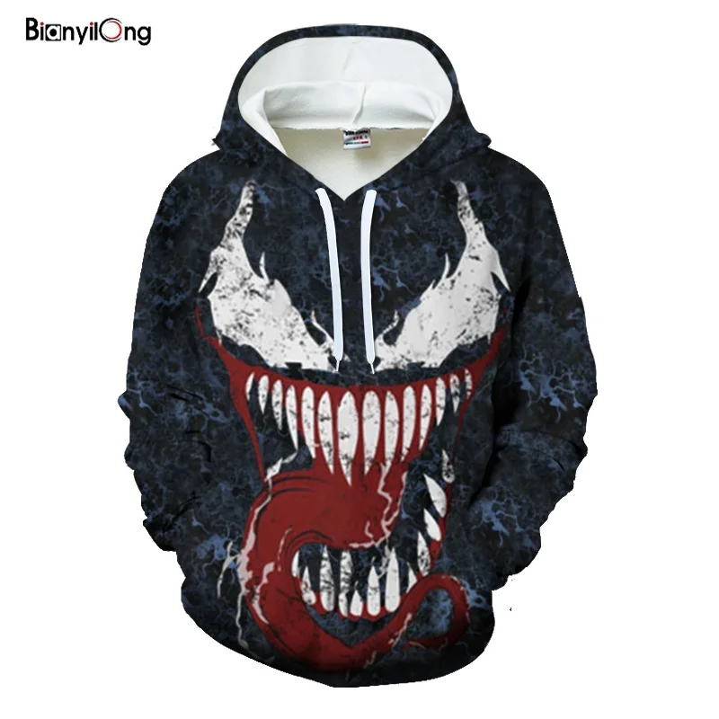 2019 Толстовка Мужская Весна Осень Новые толстовки Venom 3D печать Повседневная с