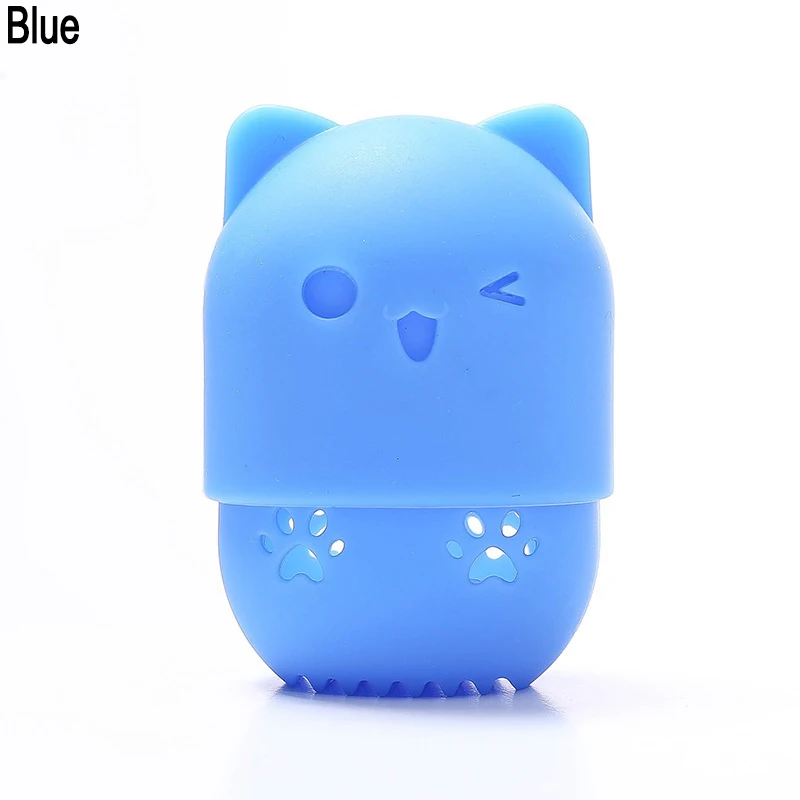 blue 1 шт. в форме кота силиконовый держатель спонжа для макияжа питьевая Косметическая пуховка капсула чехол для переноски красота Подставка для губки инструменты для макияжа - Цвет: blue