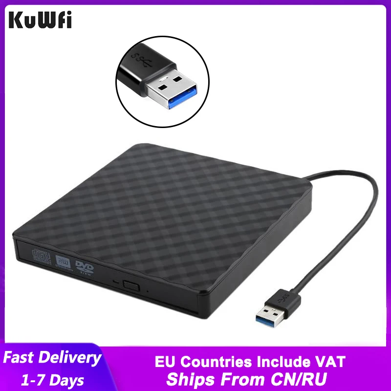 Dvd Rw Cd Writer Portable Optical Drive Burner Reader Player Tray For Pc Laptop