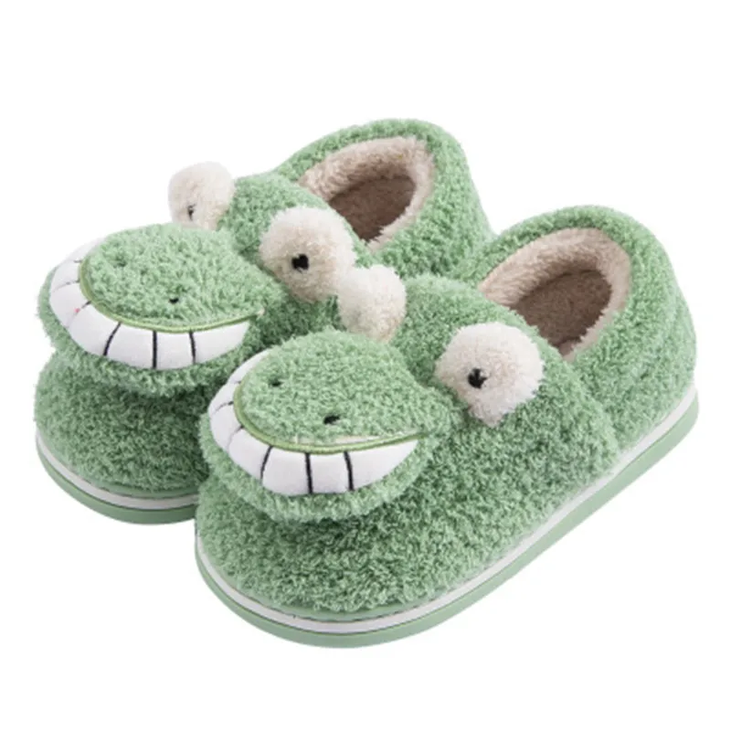 

Тапочки для маленьких мальчиков и девочек с динозаврами, теплые меховые Нескользящие шлепанцы для дома, Симпатичные Мультяшные шлепанцы дл...