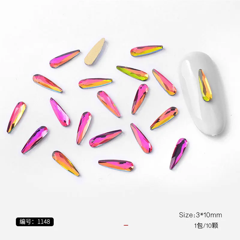 

10 Pcs Nail Art Jewelry Diamond 3x10mm High Quality Glass Flat Bottom Rhinestone Special-shaped Drop Nail Drill DIY Decoration