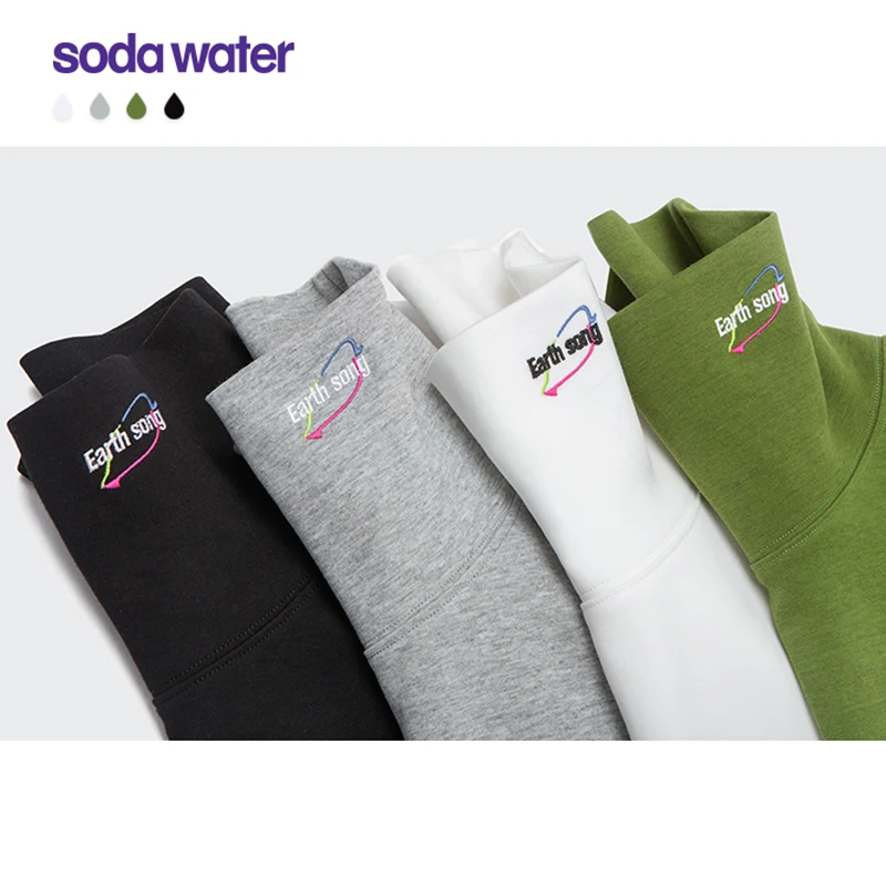

SODAWATER High Collar Long Sleeve T-shirt Women Streetwear 2020 Autumn Harajuku T-shirt Women Loose Emboridery T-shirt 1908W