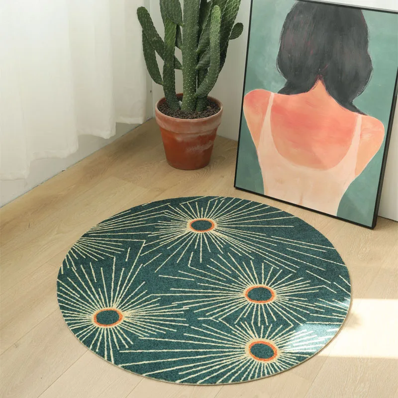 

INS popuplar round shaped green color living room woven rug ,Nordic style decoration floor mat