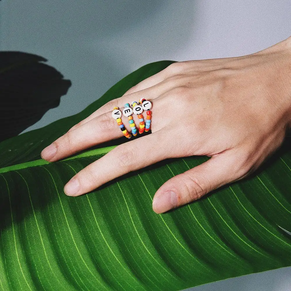 Однотонное кольцо с круглым камнем подвеска любовь растягивающиеся Кольца Набор