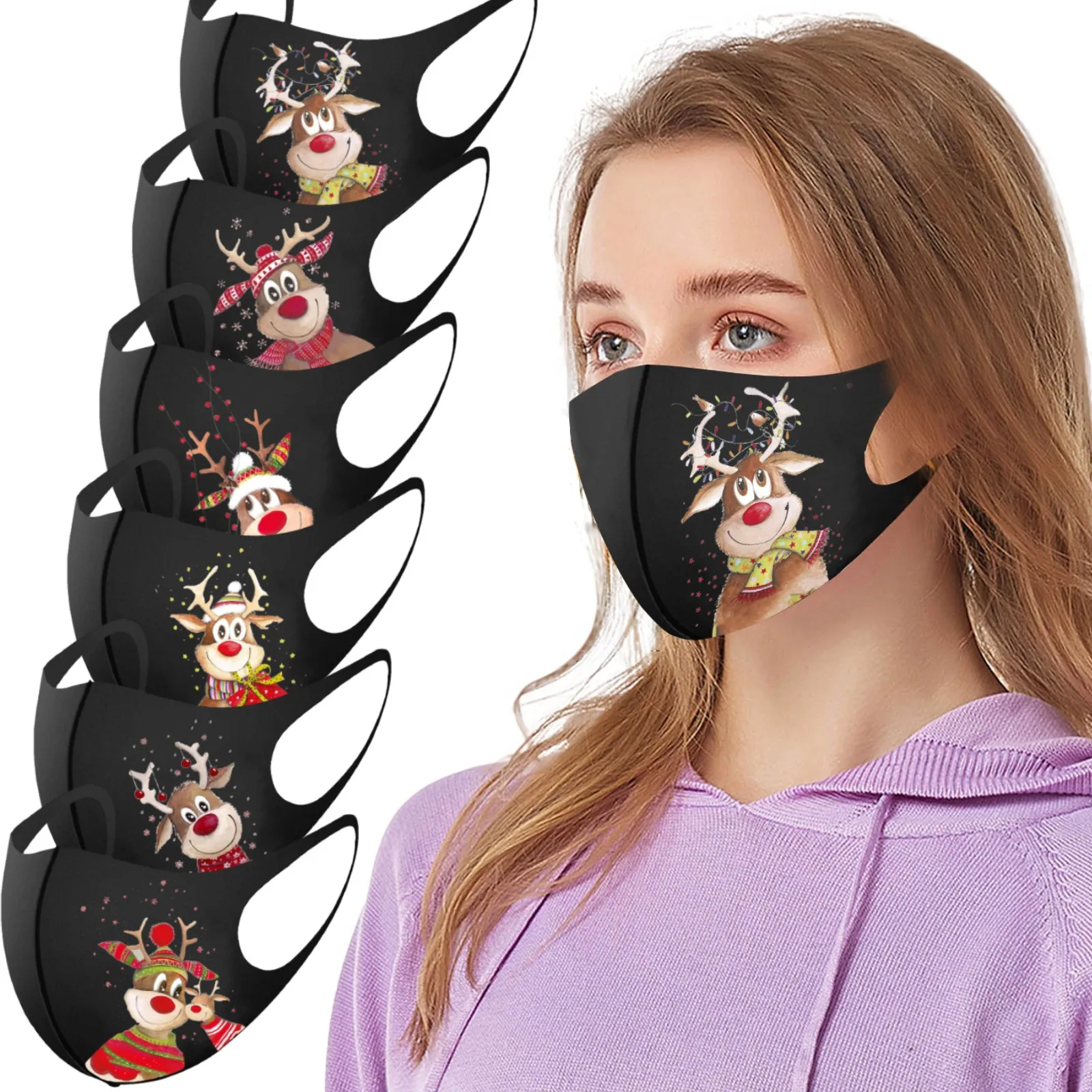 

1pcs Comfortable Face Shield Christmas Cloth Mask Print Sun Protection Is Not A Disposable Washable Mascarillas