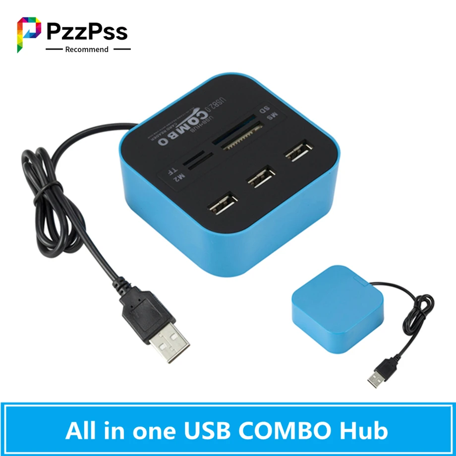 

PzzPss USB HUB Combo All In One USB 2.0 Micro SD High Speed Card Reader 3 Ports Adapter Connector For Tablet PC Computer Laptop