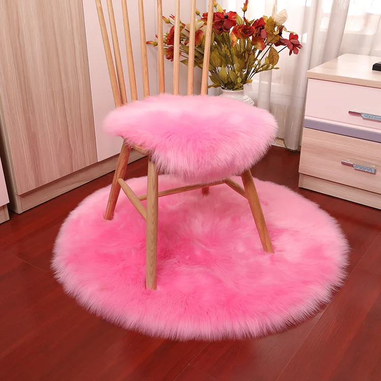 White Faux Fur Round Area Rug Plush Shipskin Flufy Pink Bedroom Rugs Living Room Soft Shaggy Floor Carpets Furry Mats Washable