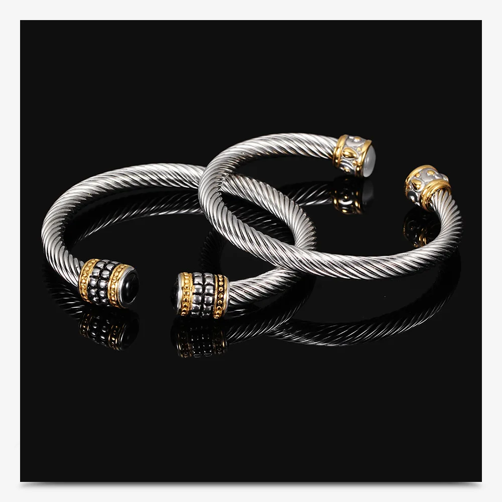 

Wholesale 2 Color cable conductor top quality titanium steel cuff bangle fashion jewelry bracelet wristlet girl jewel wristband