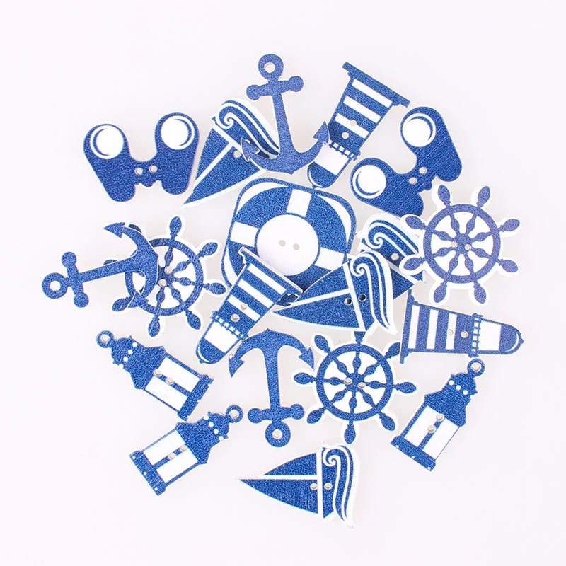 Якорь деревянные пуговицы смешанный 2 отверстия для одежды DIY Декор с якорем