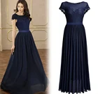 Женское кружевное платье в пол, элегантное темно-синее платье для матери невесты с длинными рукавами-крылышками и молнией на спине, 2019