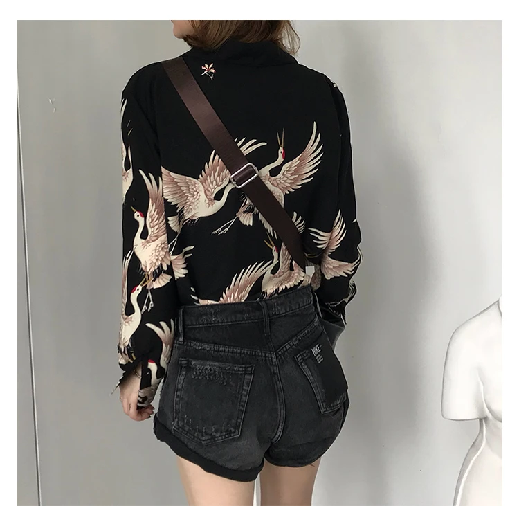 В винтажном стиле С принтом Модные женские блузки 2021 рубашки с длинными рукавами