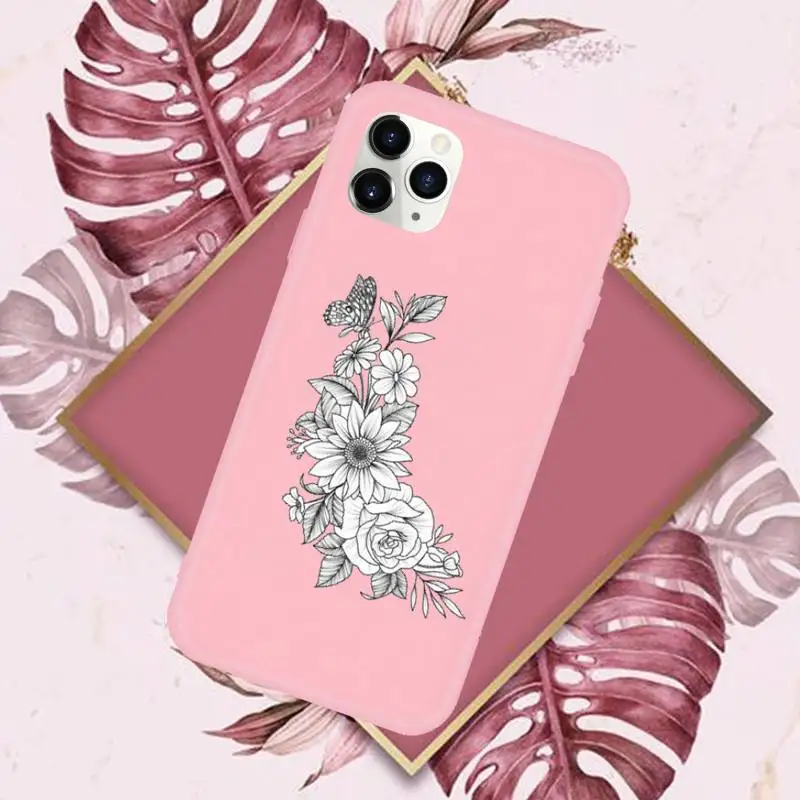 

Rose flower peony skeleton snake Phone Case Candy Color for iPhone 6 7 8 11 12 s mini pro X XS XR MAX Plus