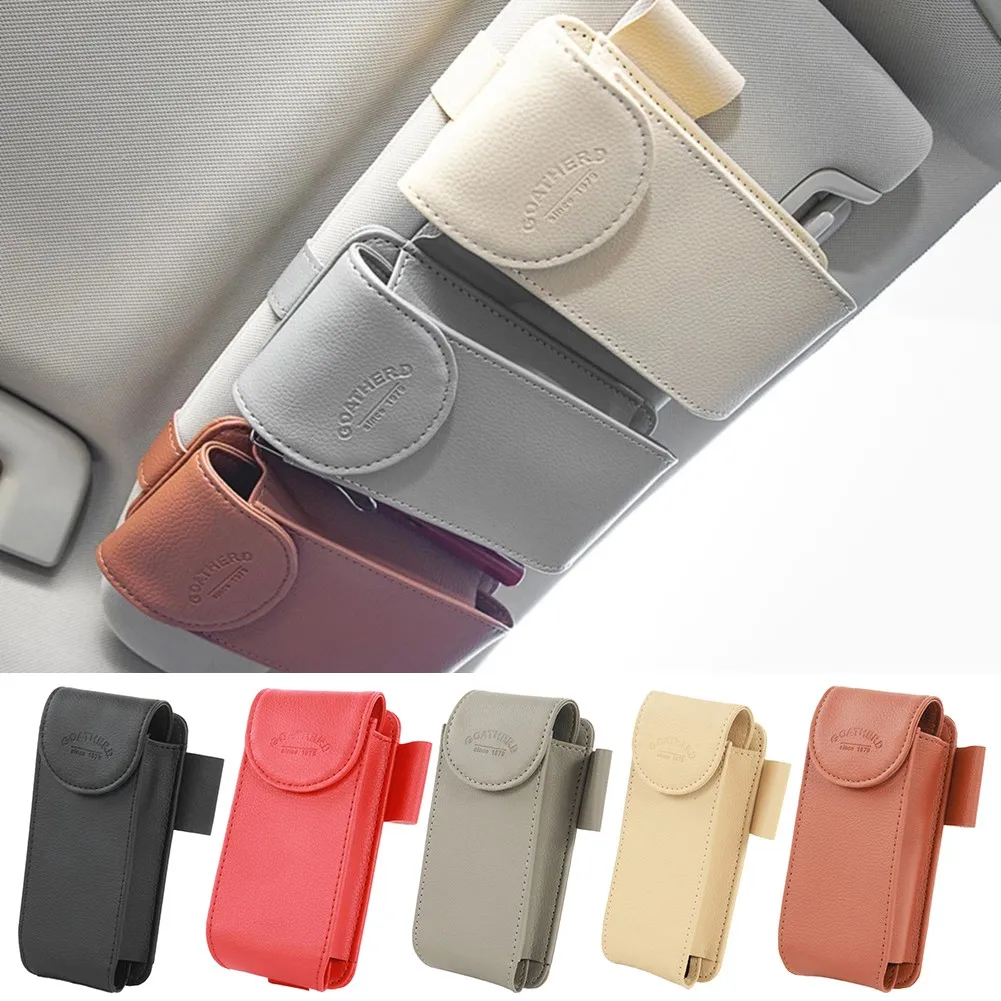 

Car Products Universal Sunshade Pocket Storage Bag 17x7cm Leather IC Sunglasses Storage Rack Interior Parts For Car Storage Box