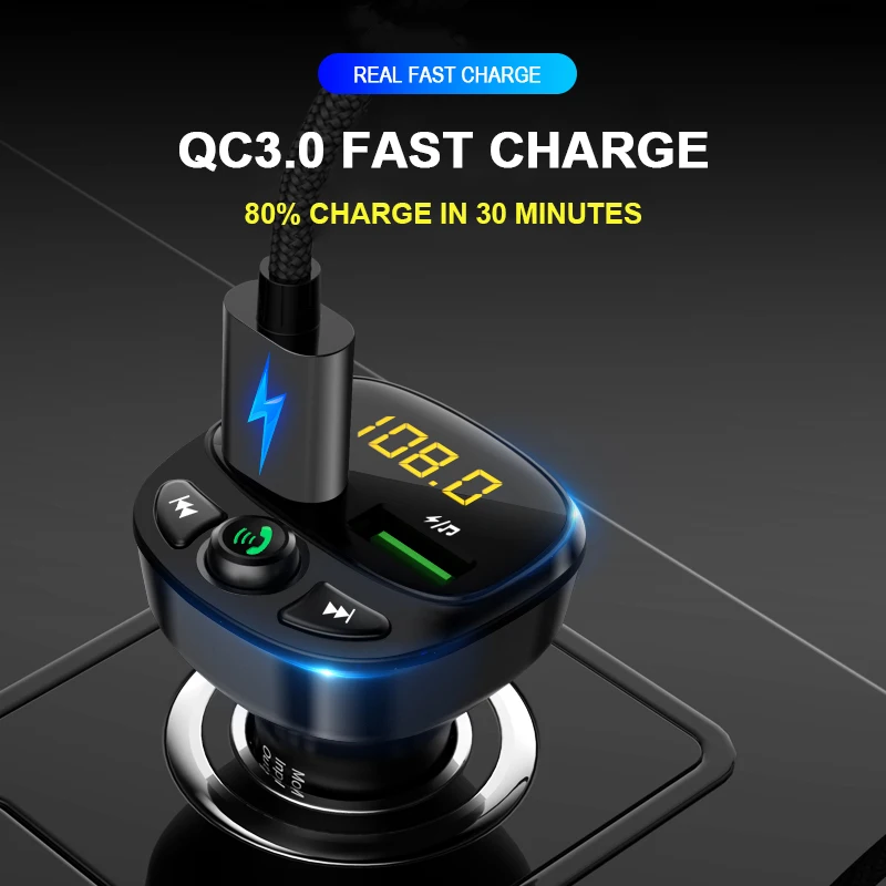 

Bluetooth Version 5.0 Fm Transmitter For Car Player Kit TF Card Quick Charge With QC3.0 Handsfree Calling Dual USB Charge