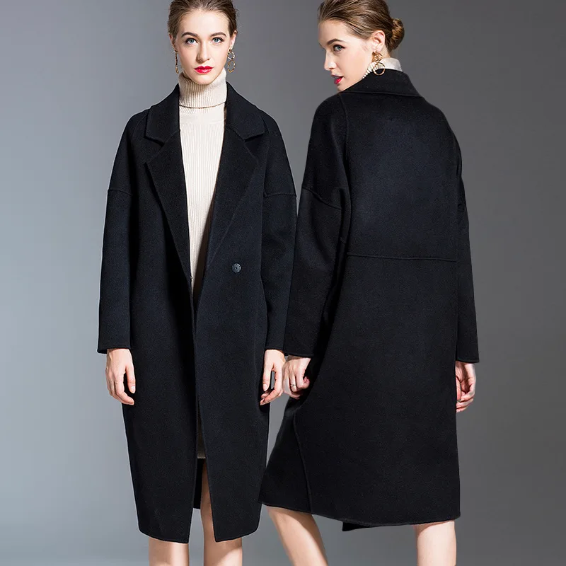 Длинные шерстяные кашемировые пальто для женщин Осень зима 2019 женские куртки