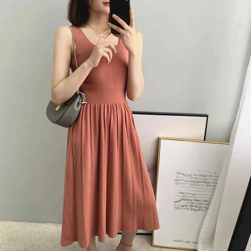 Женский трикотажный свитер без рукавов зимний базовый Длинный пуловер с высокой