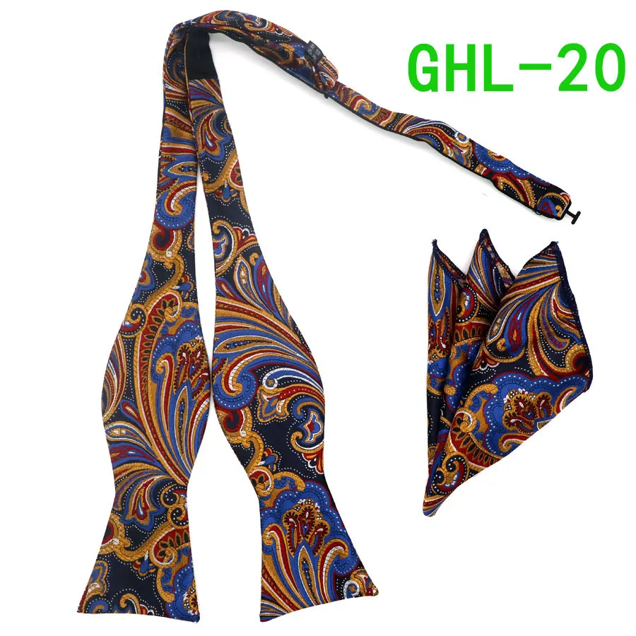 GHL 20 GHL17-36 полосатый шёлковый жаккардовый тканый Для мужчин бабочка самостоятельно регулируемый галстук-бабочка Карманный платок носовой платок костюм для свадебного торжества - Цвет: GHL 20