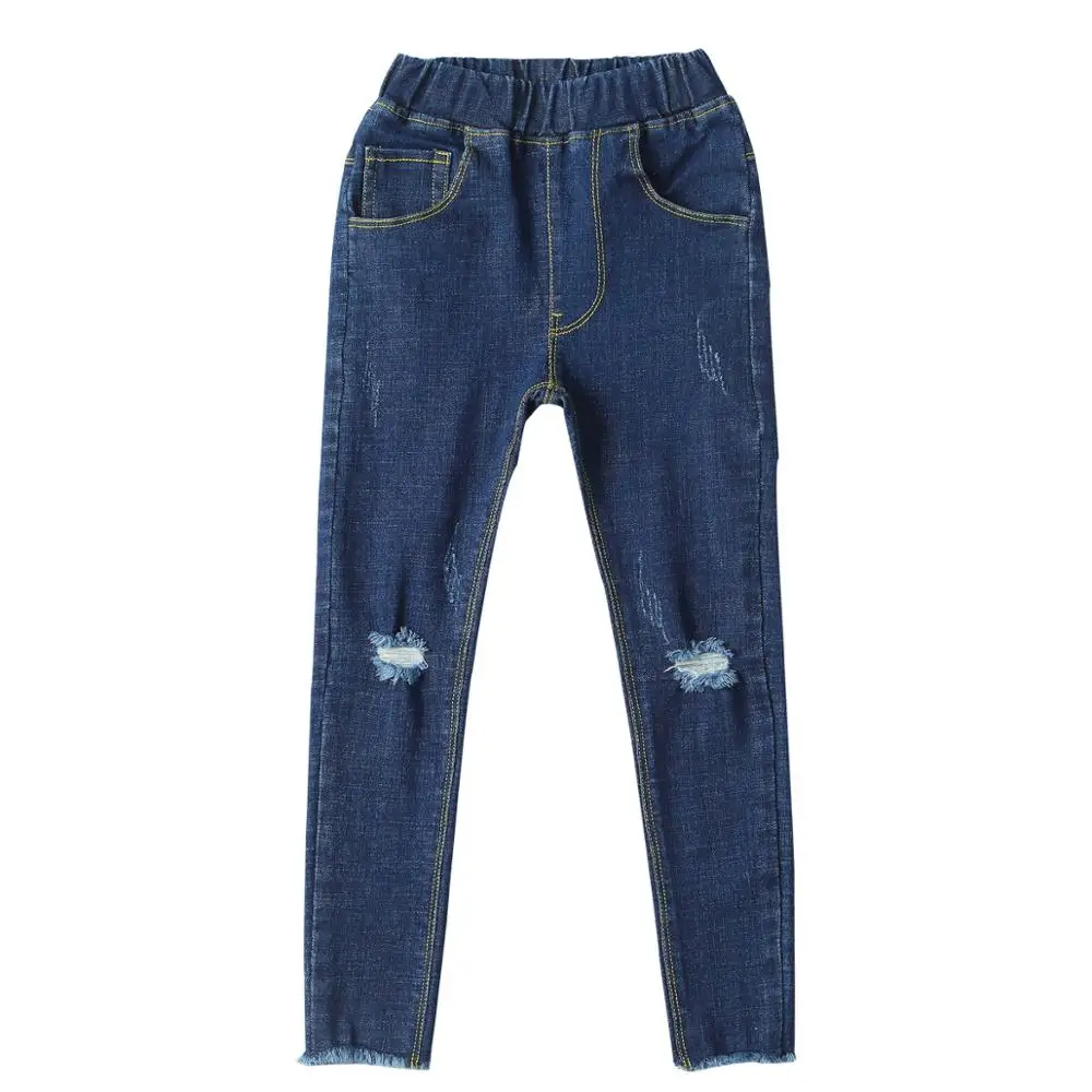 Детские леггинсы для девочек джинсы осенние рваные штаны подростков джинсовые с