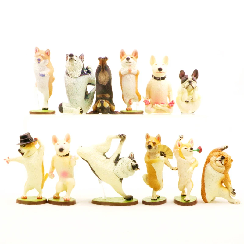 

6Pcs 6.5-8cm Playing Dog Figurine Miniature Decoration Yoga Hip hop Husky Model mini fairy garden Cartoon Resin Craft Home Decor