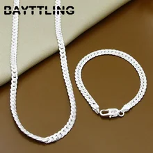 BAYTTLING – ensemble collier et Bracelet en argent Sterling 925, 2 pièces de 5MM de côté, pour femmes et hommes, bijoux à la mode, cadeau de mariage