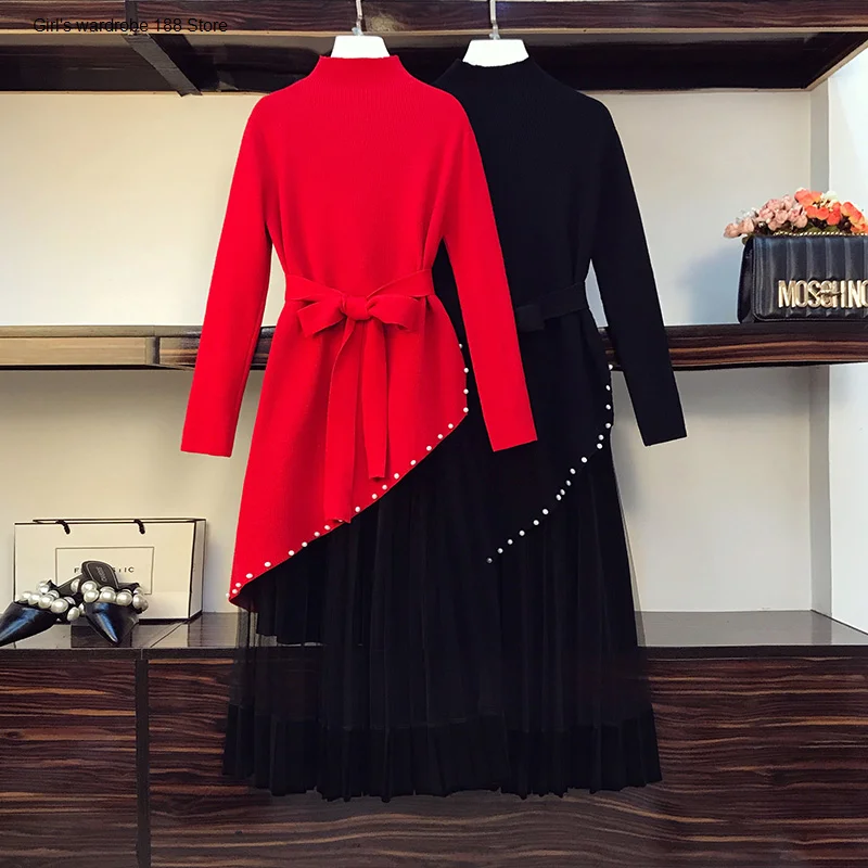 

sister sweater dress autumn 2020 new large size women's clothing Western style age-reducing flesh-covering slim knitted