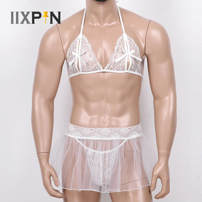 Нижнее белье Мужское эротическое прозрачное кружевное Привлекательный комплект