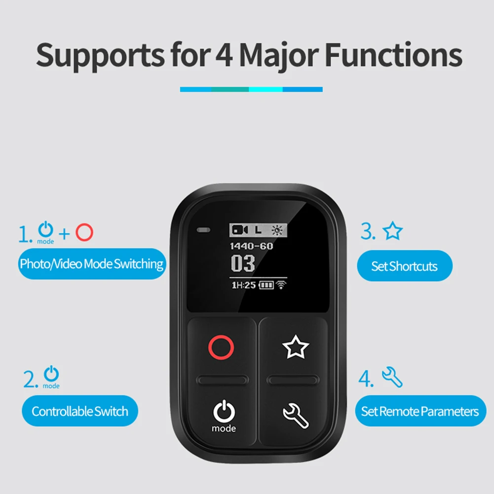

80M Wifi Remote Control Self-luminous OLED Screen With Set and Shortcut Key For GoPro Hero 8 7 6 5 4 Session GoPro Max