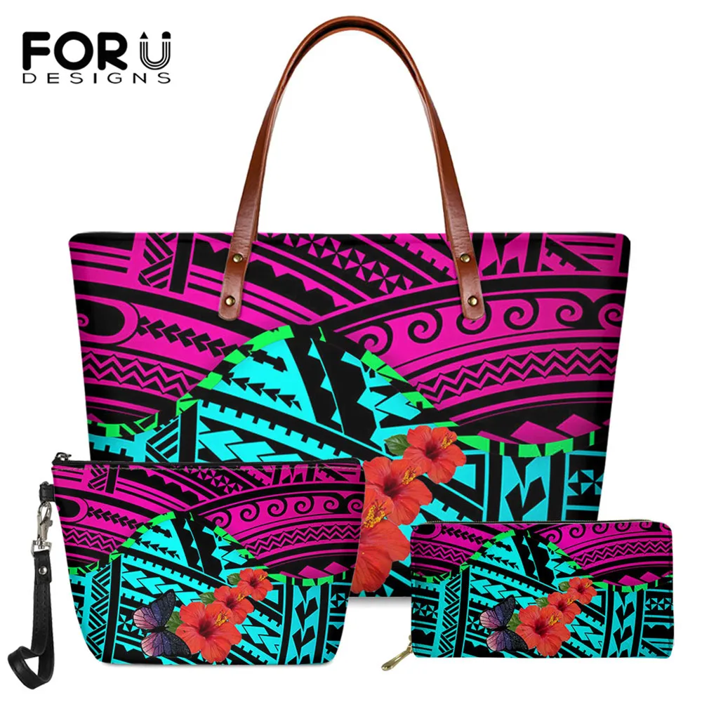 

FORUDESIGNS 3 шт./компл. женские ретро сумки через плечо полинезийский этнический гибискус с принтом бабочки модный брендовый кошелек из ПУ для да...