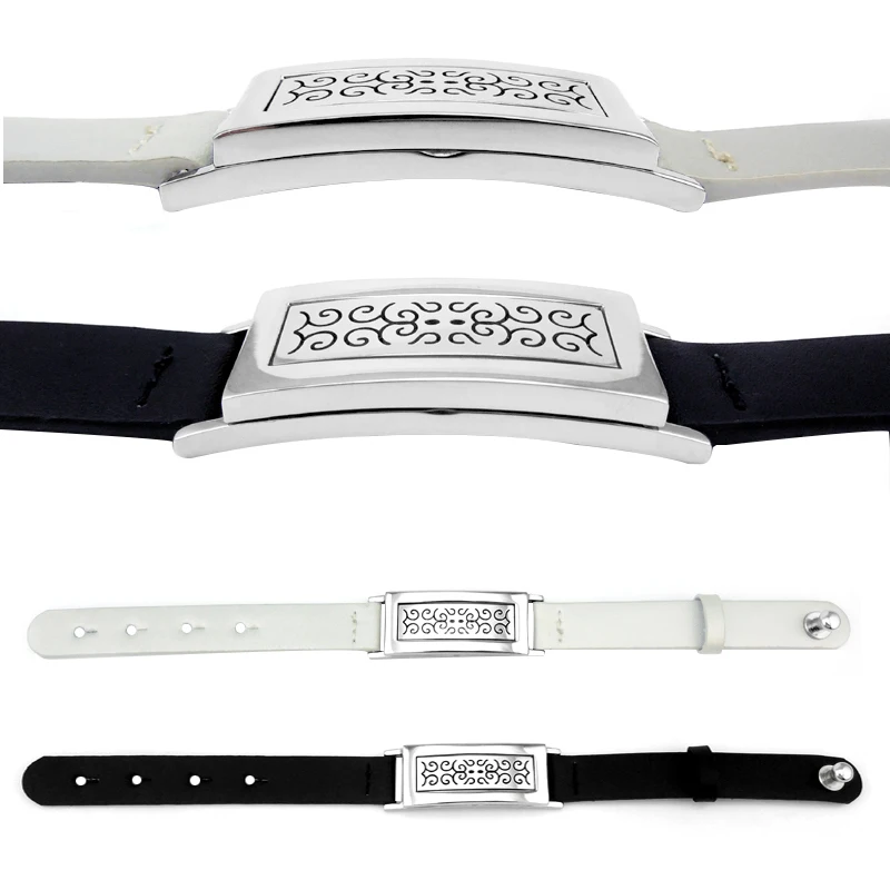 Прямоугольник 50*17 мм черный браслет из натуральной кожи нержавеющая сталь