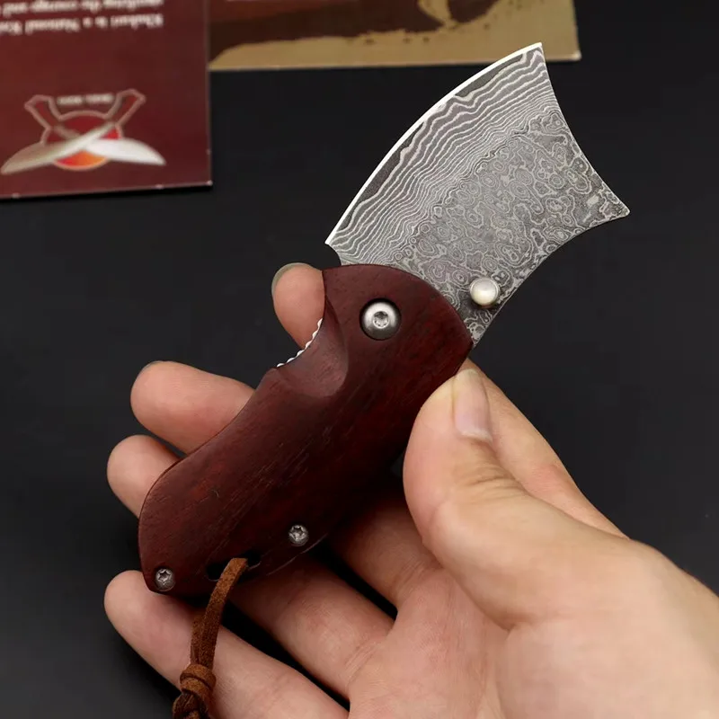 Дамасский складной нож острый карманный мини Клинок с ручкой из красного