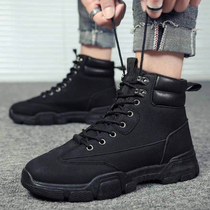 Модные походные кроссовки рабочие ботинки мужские кожаные черные коричневые