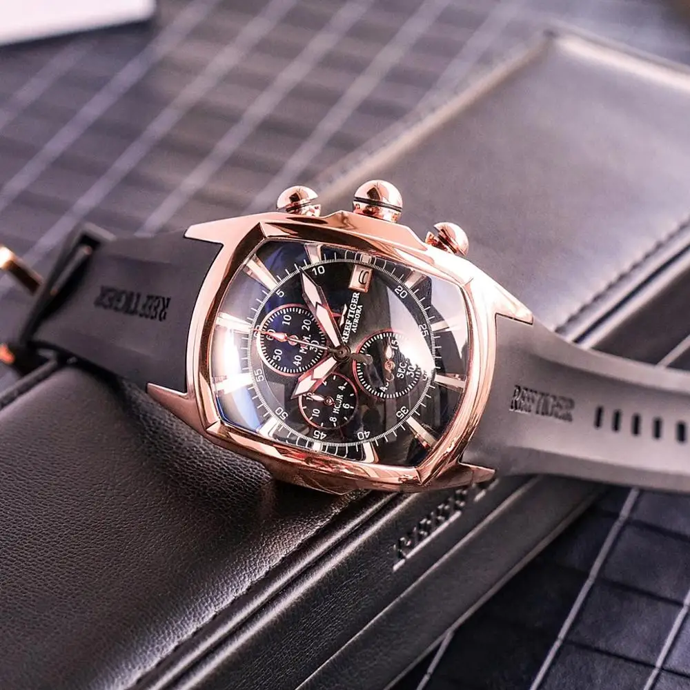 Спортивные часы Reef Tiger/RT синие водонепроницаемые с ремешком на резиновой подошве