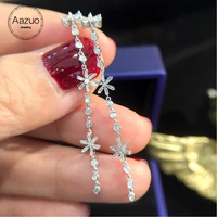 aazuo real 18k white gold real diamonds 0 40ct fairy snow earrings line clamp gifted for women engagement wedding chain au750