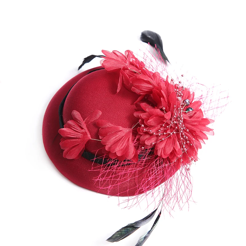 French Ladies Mini Wedding Headwear Feather Veil Fedora Cap Elegant Ladies Cocktail Race Horse Party Fascinator Hair Clips New