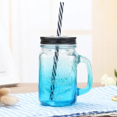 H BPA free Gradient Mason банка чашка для молока и чая Классическая Изолированная кружка-чайник металлическая крышка с соломинкой Размер соломы - Цвет: H