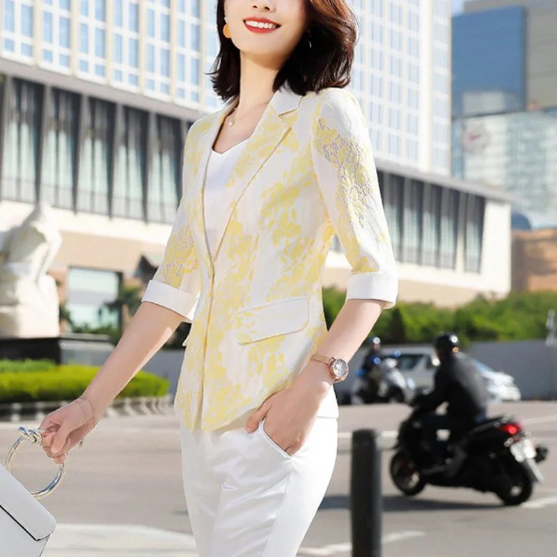 Женский кружевной Блейзер летние блейзеры с одной пуговицей и полурукавом