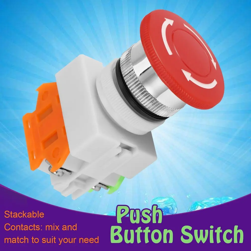 

Red Mushroom Cap 1NO 1NC DPST Emergency Stop Push Button Switch AC 660V 10A Switch Equipment Lift Elevator Latching Self Lock
