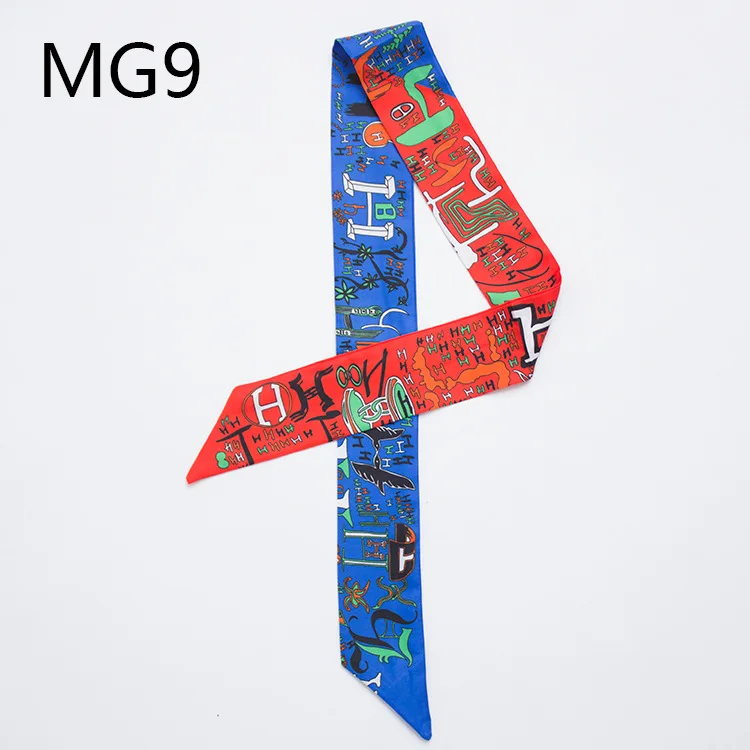 

2021 New Geometric Stitching color Small Silk Printed Scarves Multifunctional Hair Bag Handle Decoration Hand Strapping Ribbon