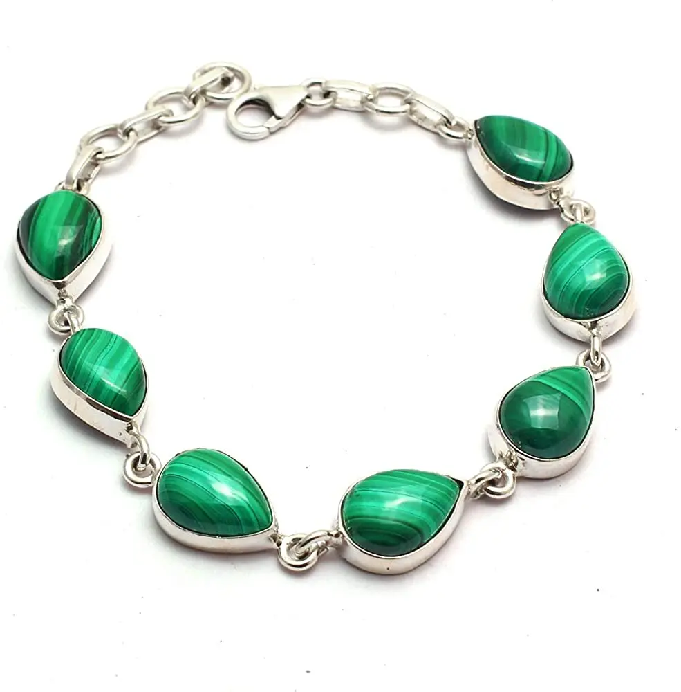 

Genuine Malachite Bracelet 925 Sterling Silver, 19.5 cm, GRPB0416
