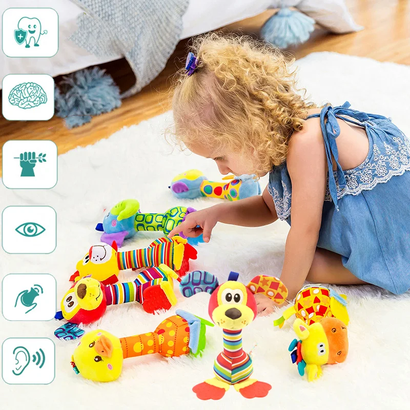 

Soft Plush Stuffed Animals Rattle Teether Rustling Handbell Cartoon Doll Toys for Infant Newborn Toddler Kids Boys Girlls Gift