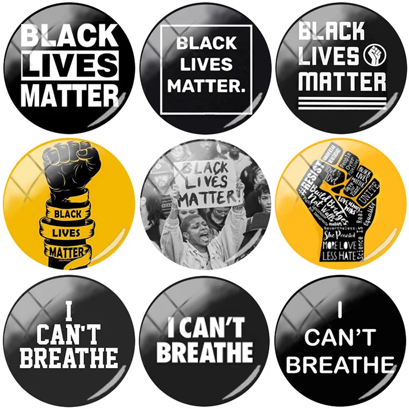 

JWEIJIAO I Can't Breathe Black Lives Matter African American Protest Pattern Round Glass Dome DIY Pendant Handmade Making BL64