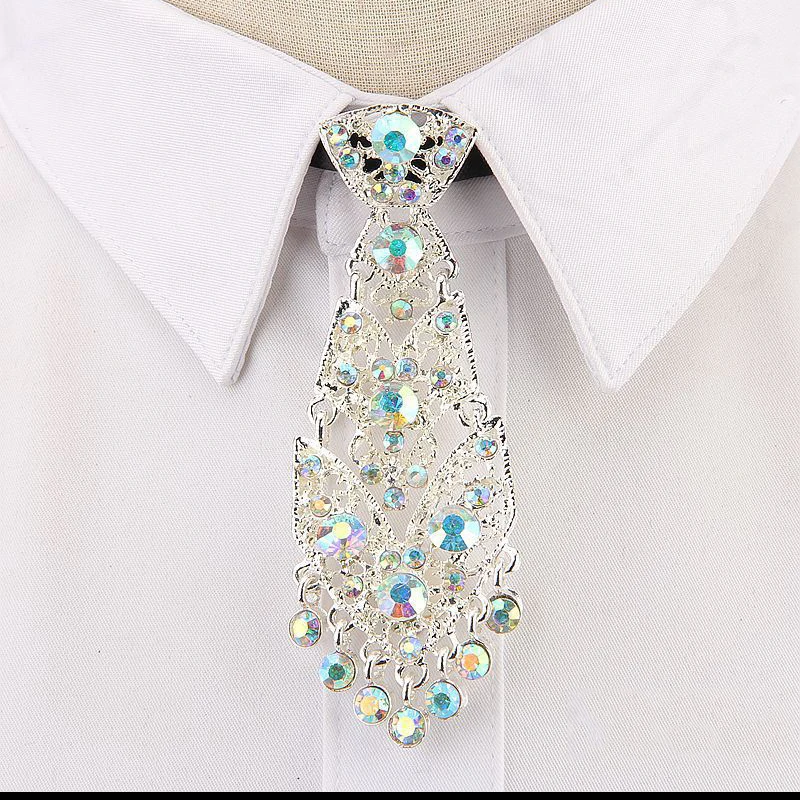 

Fashion Personality Crystal Neckties Trendy General Korean Wine Party Wedding Ceremony Metal Short Luxury Tie Men Accessories