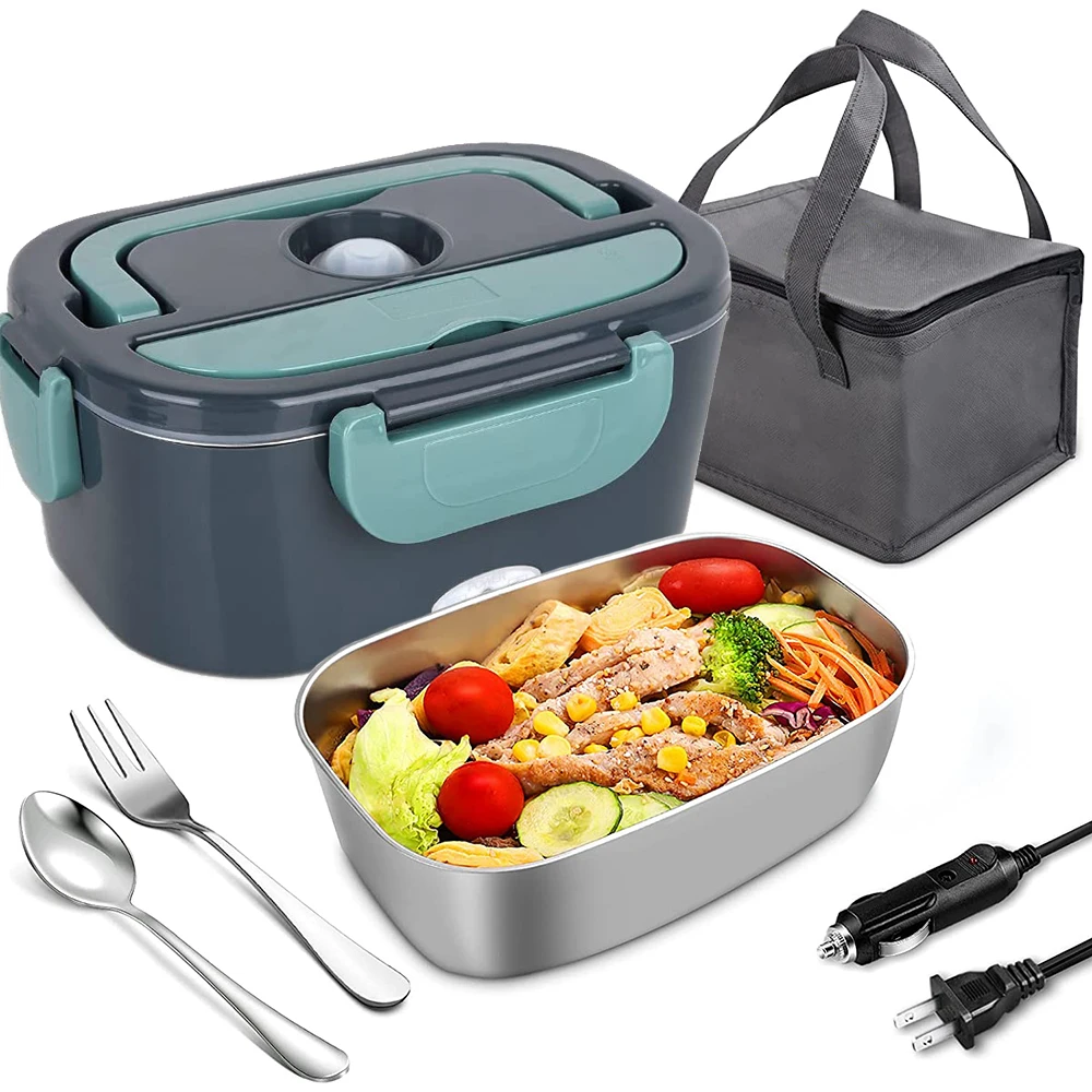 

Electric Heating Lunch Box 2 in 1 Stainless Steel Car Office School Food Warmer Container Heater Lunch Box Set 110V 220V 12V