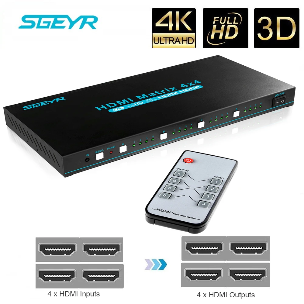 4K x 2K HDMI матричный коммутатор 4x4 HDMI разветвитель 4 входа 4 выхода HDMI 1,4 коммутатор 1080P с ИК-пультом дистанционного управления для проектора